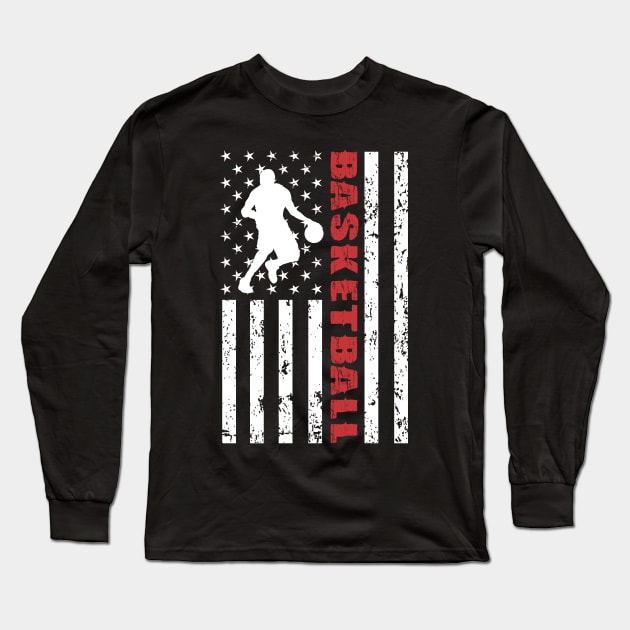 Basketball American Flag - US Sports Long Sleeve T-Shirt by Pannolinno